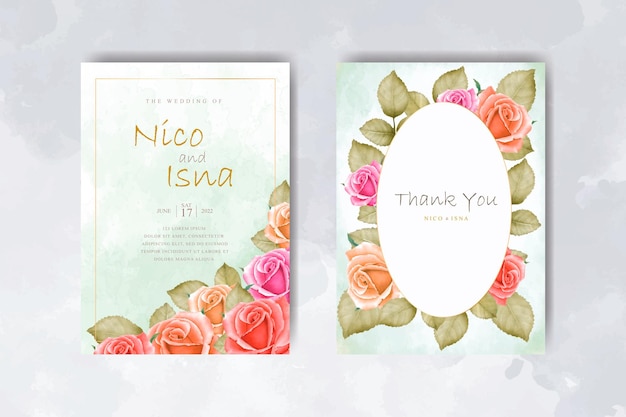 romantic watercolor wedding invitation and menu template