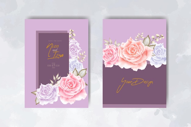 romantic watercolor wedding invitation and menu template