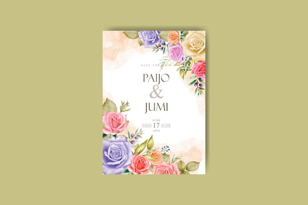 romantic watercolor wedding invitation and menu template