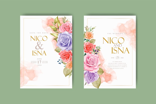 romantic watercolor wedding invitation and menu template