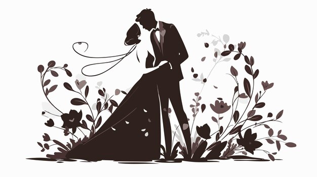 Vector romantic wedding invitation design with kissing couple illustration