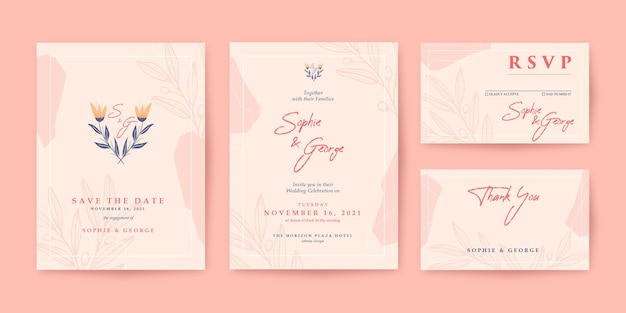 Romantic wedding invitation set with beautiful flower