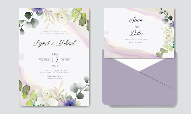 Romantic wedding invitation with beautiful flowers