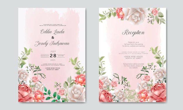 Romantic wedding invitation with beautiful flowers