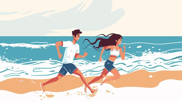 Romantic Young Couple Running on Beach