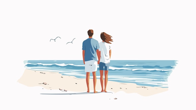 Romantic Young Couple Standing Together on Beach