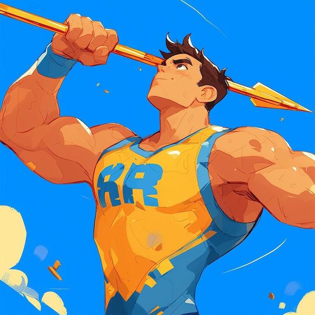 A Rome boy throws a javelin in cartoon style