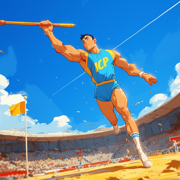 A Rome boy throws a javelin in cartoon style