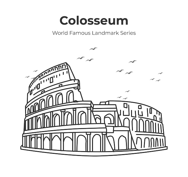 Rome Colosseum World Famous Landmark Outline Illustration