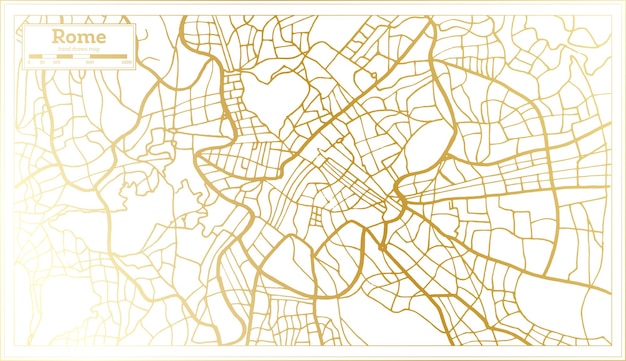 Rome Italy City Map in Retro Style in Golden Color Outline Map