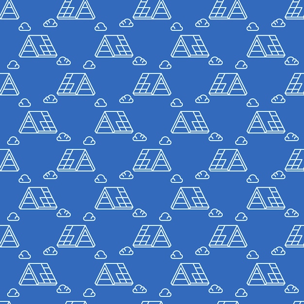 Roof Installation and Repair vector outline blue seamless pattern