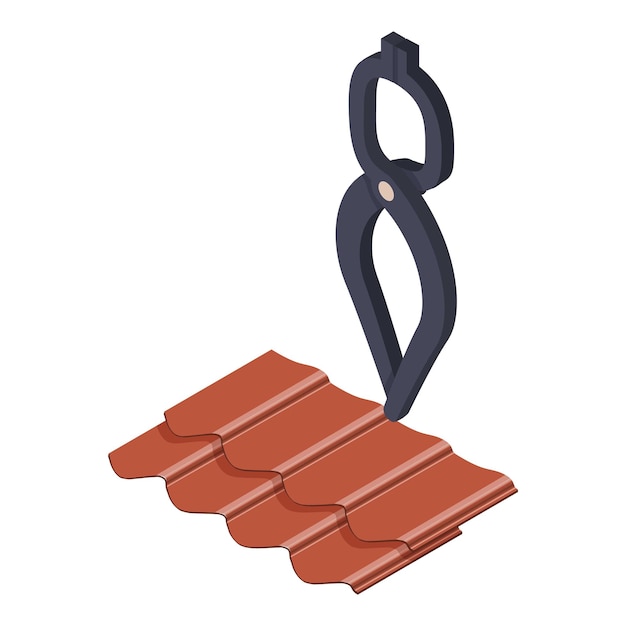 Vector roofing equipment icon isometric vector brown corrugated tile and tongs icon roofing work roof repair construction