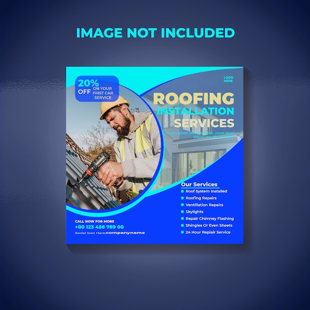 Vector roofing installation services social media post template