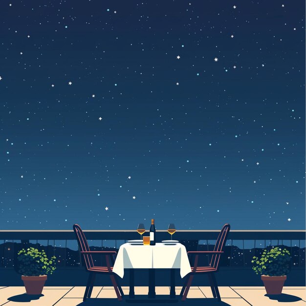 Vector rooftop dinner under the stars