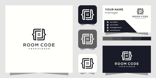 Room code abstract logo design and business card