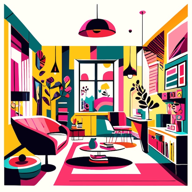 Vector room interior decor vector illustration doodle vector illustration flat 2