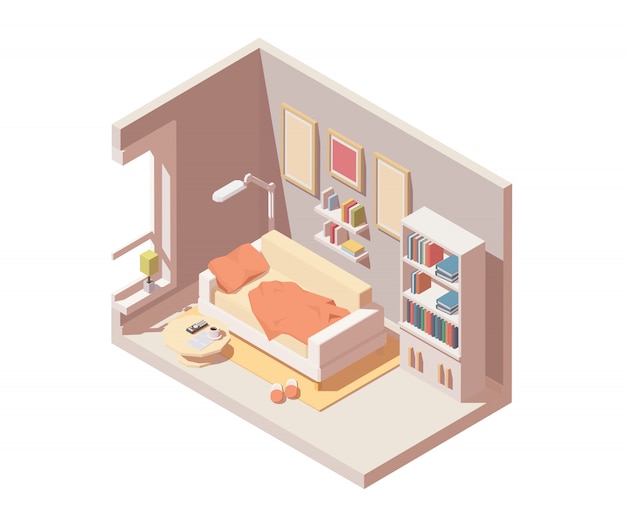 Room interior icon. Includes sofa, bookshelf, table n others room furniture and equipment.