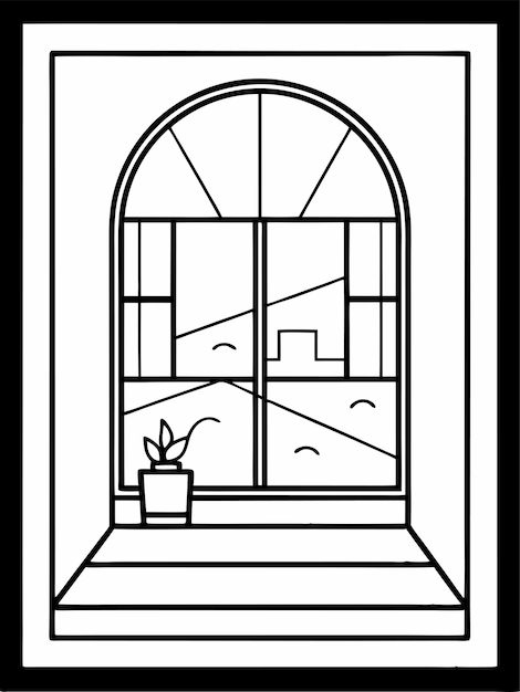 Room window colouring book pages for children and adults with vector design