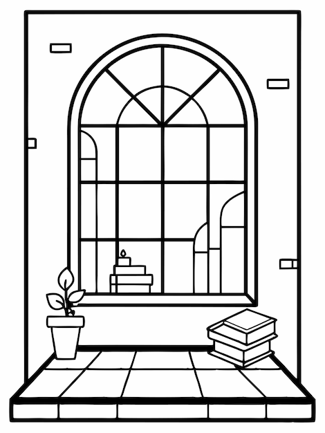 Room window colouring book pages for children and adults with vector design