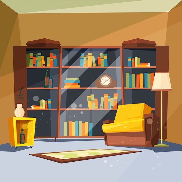 Room with books. House apartment with home library shelves inside of living room for reading picture