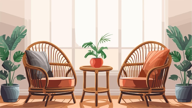 Vector a room with chairs and a plant on the table