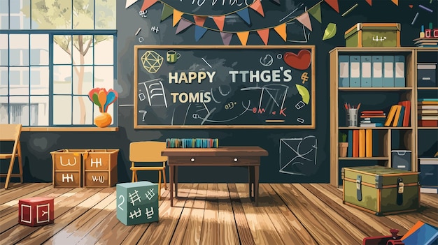 Vector a room with a chalkboard that says happy souls