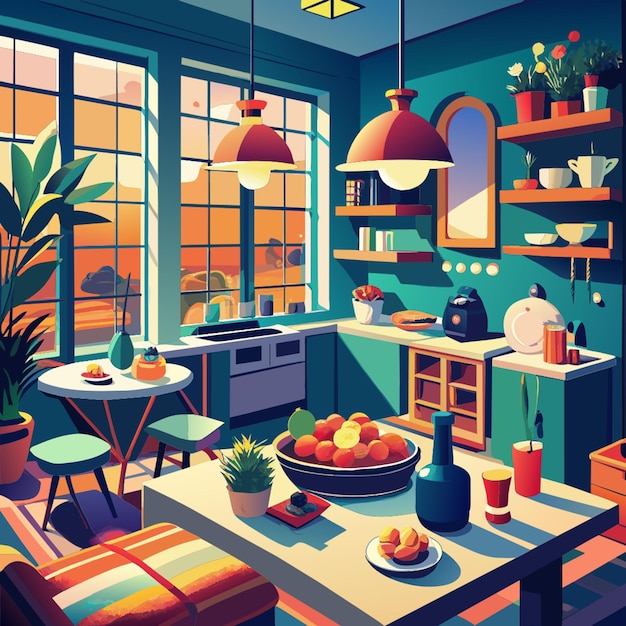 Vector room with delicias food vector illustration flat 2