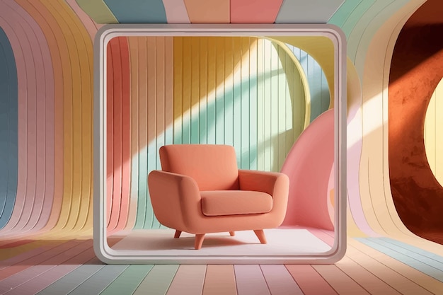 Vector a room with a pink chair and a wall of windows abstract minimal concept pastel multi colour vibran