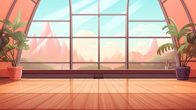 Vector a room with a window and a view of the mountains