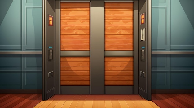 a room with a wooden door and a wooden door vector art illustration