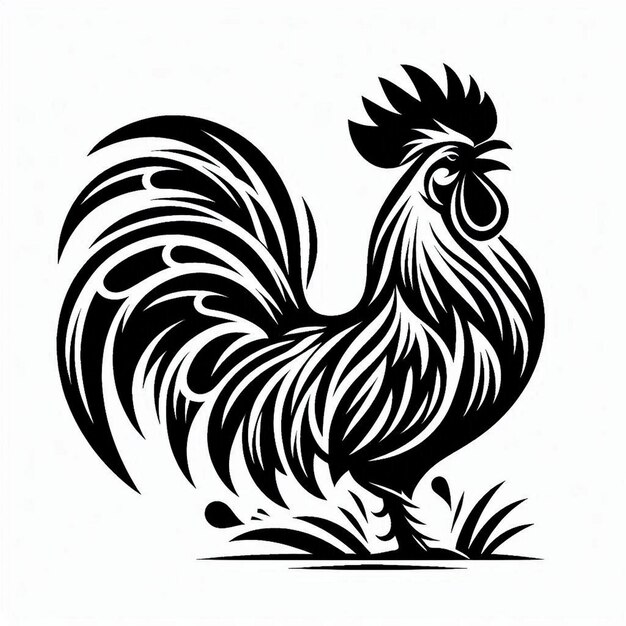 rooster Black and white color only full body vector white background