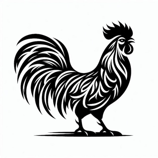 rooster Black and white color only full body vector white background