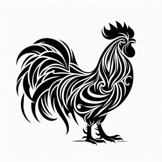 rooster Black and white color only full body vector white background