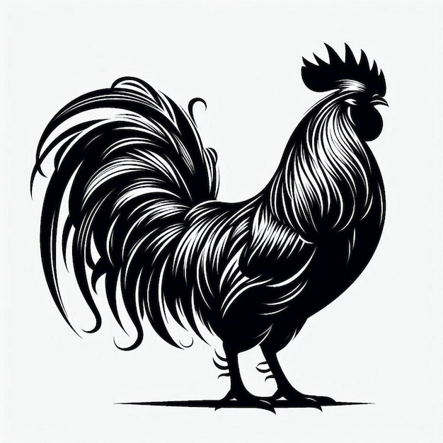 rooster Black and white color only full body vector white background