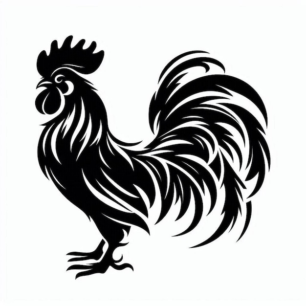 rooster Black and white color only full body vector white background