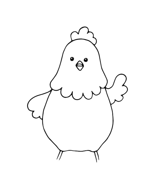 Rooster chicken bird livestock doodle linear cartoon coloring