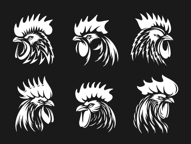 Rooster cockerel or cock head vector icons