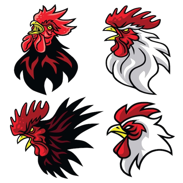 Rooster Fighting Sports Mascot Logo Set Premium Design Pack Collection Vector Illustration