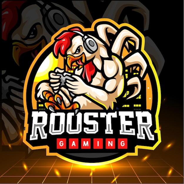 Rooster gaming mascot esport logo design