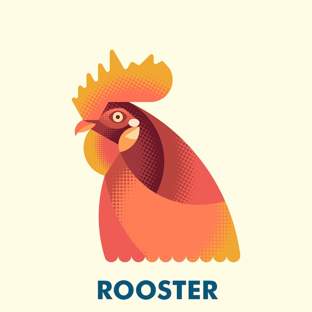 Rooster Head Flat Halftone Illustration