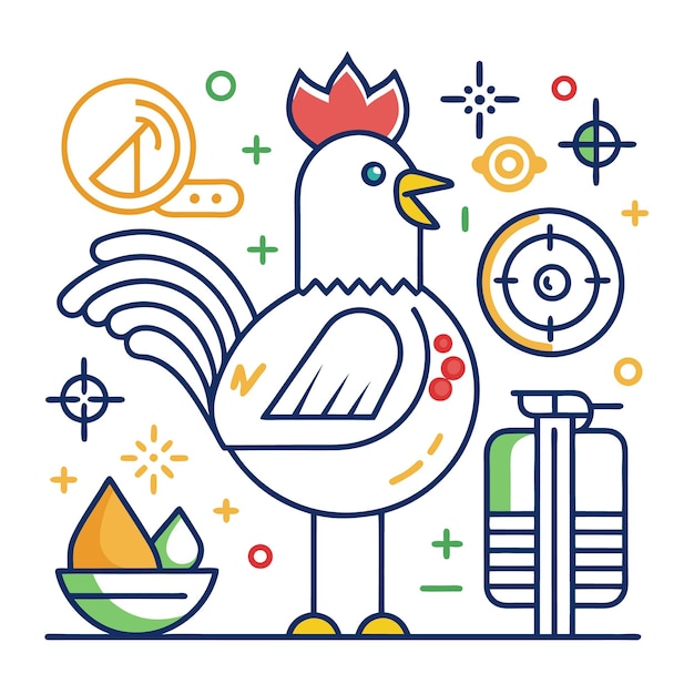 Vector rooster illustration with target and a bowl