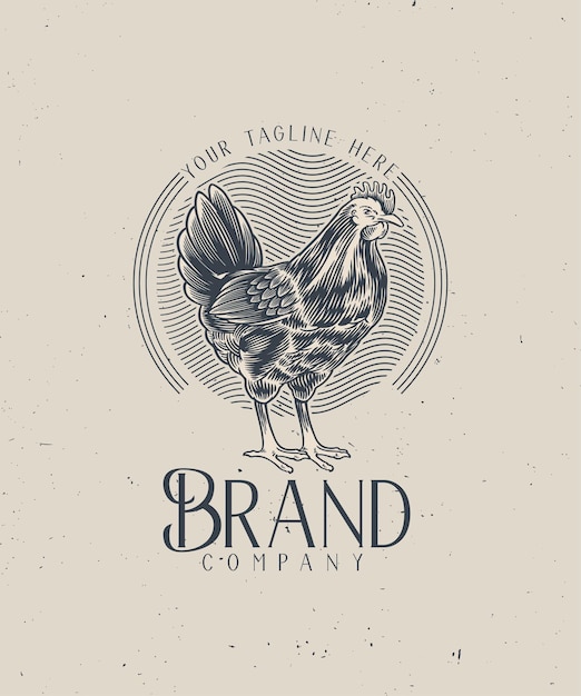 Rooster logo vintage product elements Rooster Vector illustration Butcher Company Black and white