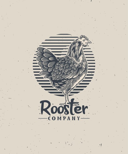 Rooster logo vintage product elements Rooster Vector illustration Butcher Company Black and white