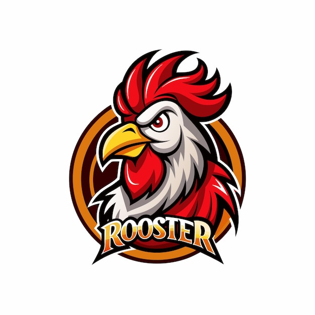 Rooster mascot logo icon vector design with text rooster isolated