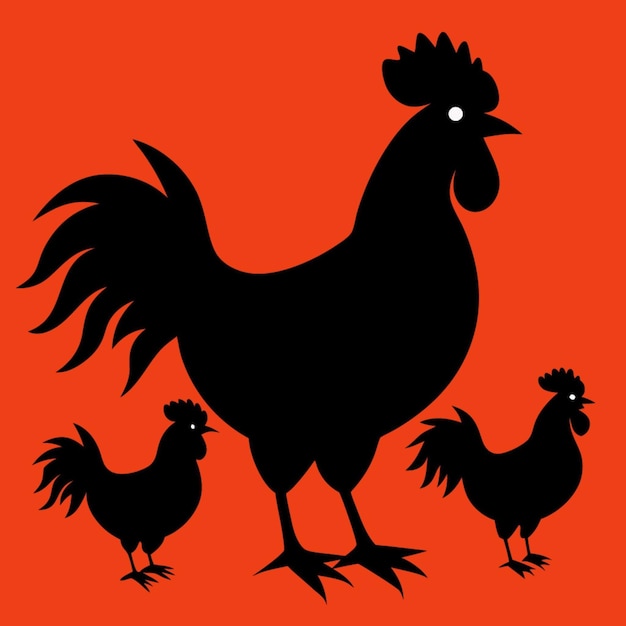 a rooster and a rooster are shown on a red background