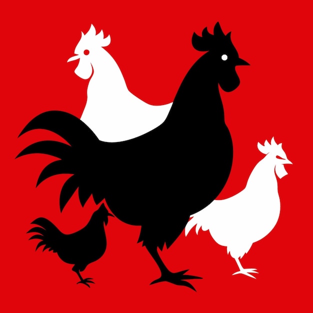 a rooster and a rooster are shown on a red background