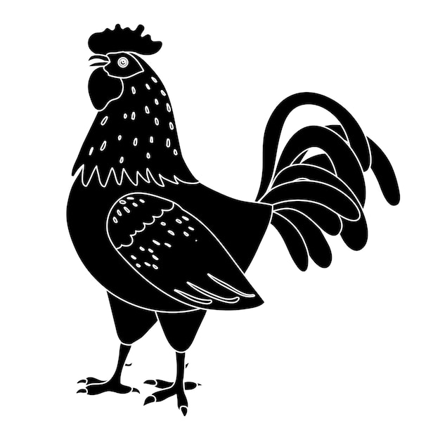 Rooster silhouette icon Cockerel as a symbol or mascot for children's books fashion design and postcards with lettering