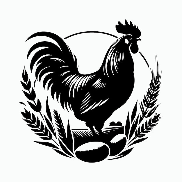 Rooster silhouette illustration on white background