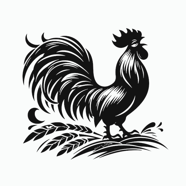 Rooster silhouette illustration on white background