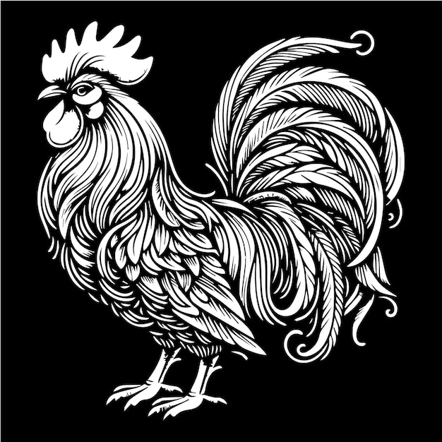 Rooster silhouette rooster illustration black background vector